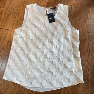 DKNY Size XL Ivory Diagonal Layers Sleeveless “Jewel Garden” Blouse